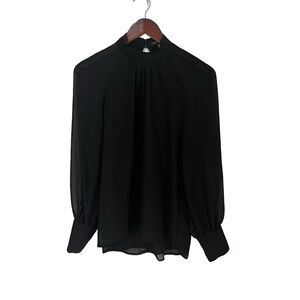 Dynamite Black Mandarin Collar Long Sleeve Blouse